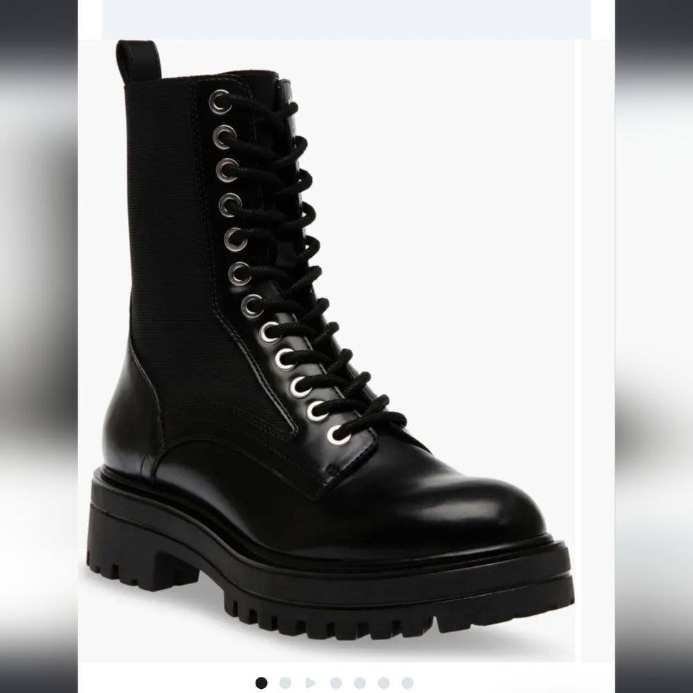 Steve Madden Black Lace-Up Chunky Combat Ankle Boots